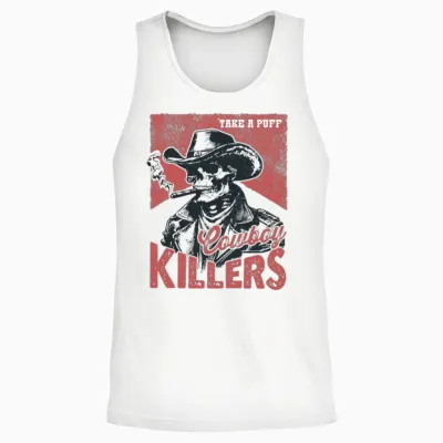 Retro Western Cowboy Killers Skeleton Unisex Tank Top - White