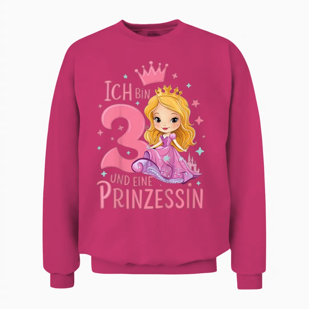 Kinder 3. Geburtstag 3 Jahre Mädchen Ich Bin 3 Und Eine Prinzessin Unisex Sweatshirt in Heliconia
