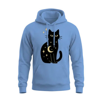 Mystic Black Cat Unisex Hoodie - Carolina Blue