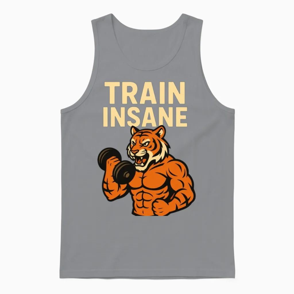 Train Insane Tiger Gym & Lifting Unisex Tank Top in Sport Grey
