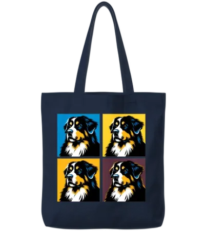 Pop Bernese Mountain Dog Dog Portrait Tote Bags - Navy