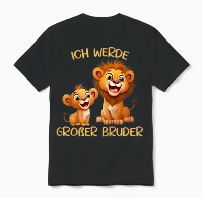 Children's T-Shirt with German Text "ich Werde Großer Bruder Zwei Löwen Baby" [german Language, Black Unisex T-Shirt - Black