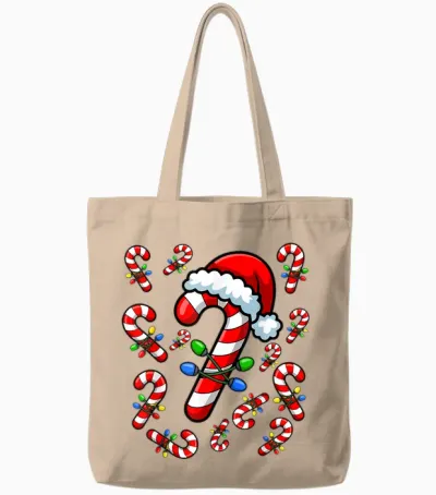 Red and White Candy Cane Santa Christmas Xmas Lights Tote Bags - Natural