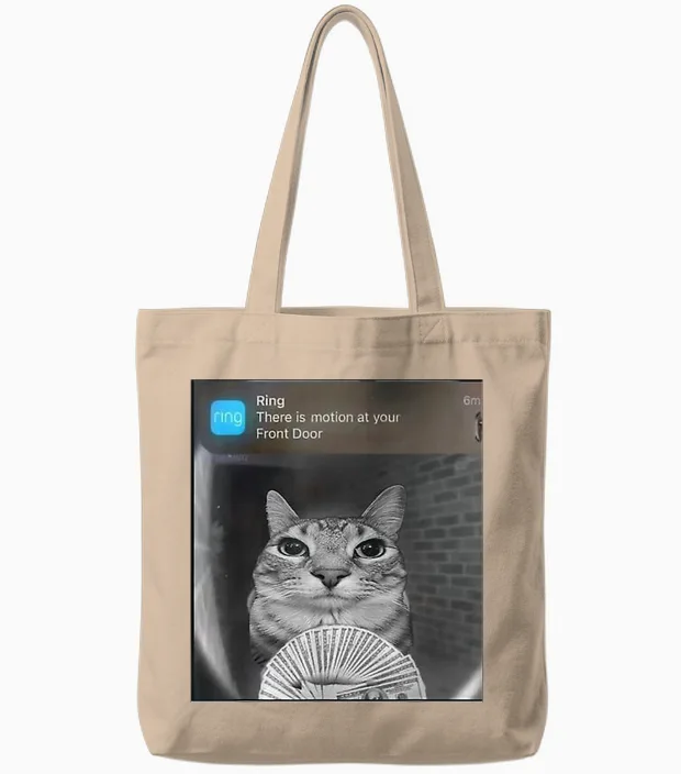 Ring Cat with Motion Meme T-Shirt for Men Women Kids Tote Bags in Natural