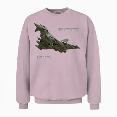 Dasdirkdesign Eurofighter T-Shirt Schwarz Herren Erwachsene Klein Klassische Passform Kurzarm Crew-Ausschnitt Spreizkragen Klassisch Militärisch Flugzeug Unisex Sweatshirt - Light Pink