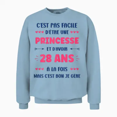 Funny Girl 28 Years Funny Princess Birthday 28 Years T-Shirt, White, Female X-Small Unisex Sweatshirt - Light Blue