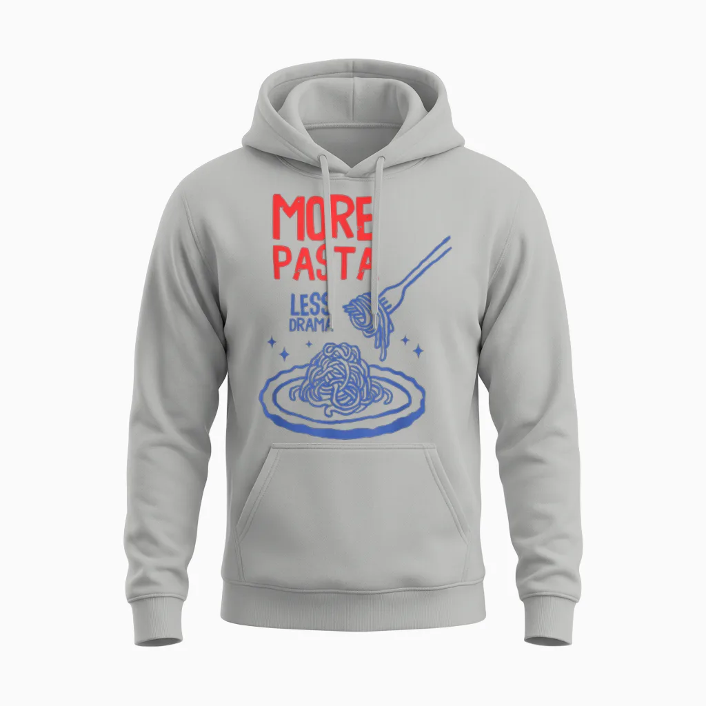 More Pasta Less Drama Funny Foodie Spaghetti Noodle Humour Unisex Hoodie in Ash