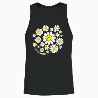 Flower Power Süßes Lächeln, Gesichtsblume, Happy Face, Blumen, Mädchen Unisex Tank Top - Black