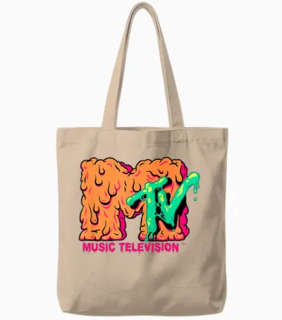 Mademark X Mtv - Mtv Logo Orange Slimy Goo Green Slime Melted Mtv Tote Bags - Natural