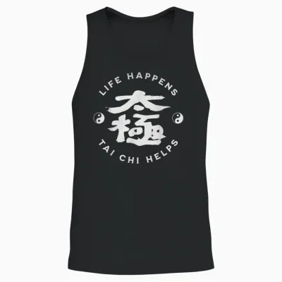 Life Happens Tai Chi Aide La Calligraphie Chinoise Ying & Yang Unisex Tank Top - Black