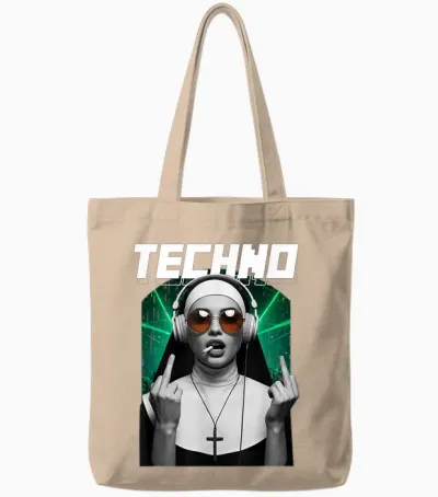 Techno Nun Techno Rave Party Hardstyle Tote Bags - Natural