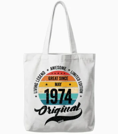 Retro 50 Years May 1974 Birthday Vintage Bday Tote Bags - White