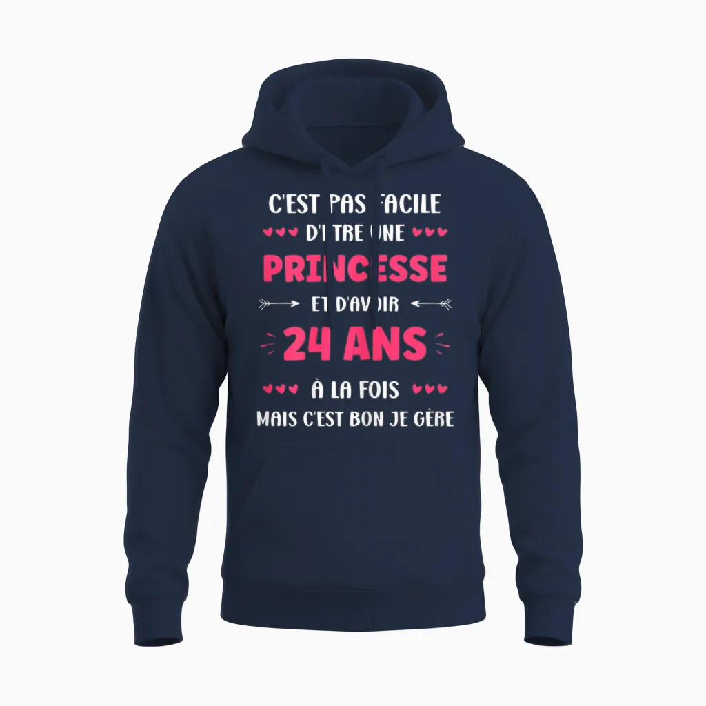 Funny 24 Years Funny Princess Birthday Girl 24 Years T-Shirt, Black, Female X-Small Unisex Hoodie in Navy