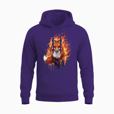 Flame Fox Illustration Unisex Hoodie - Purple