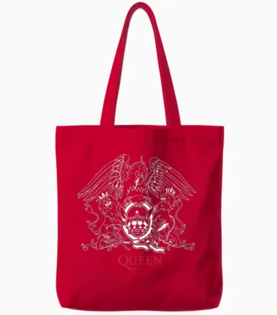 Official Queen Crest T-Shirt, Blue Tote Bags - Red