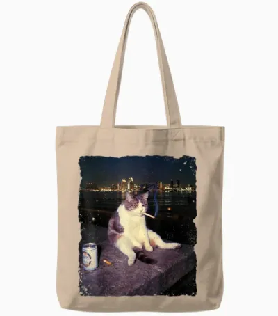 Cigarette Kitten Funny Smoking Cat Meme Stupid Brainrot Tote Bags - Natural