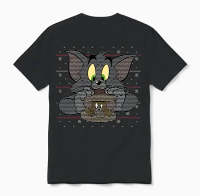 Tom and Jerry X-Mas Sandwich Unisex T-Shirt - Black