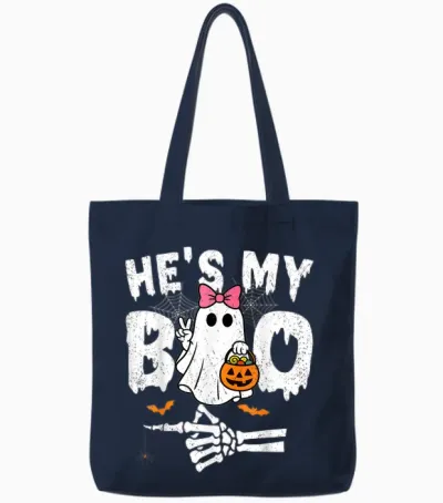 He's My Boo Matching Couple Halloween Couples She's My Boo Tote Bags - Navy