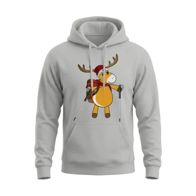 Cute Reindeer Hiking in the Mountains Unisex Hoodie - Ash