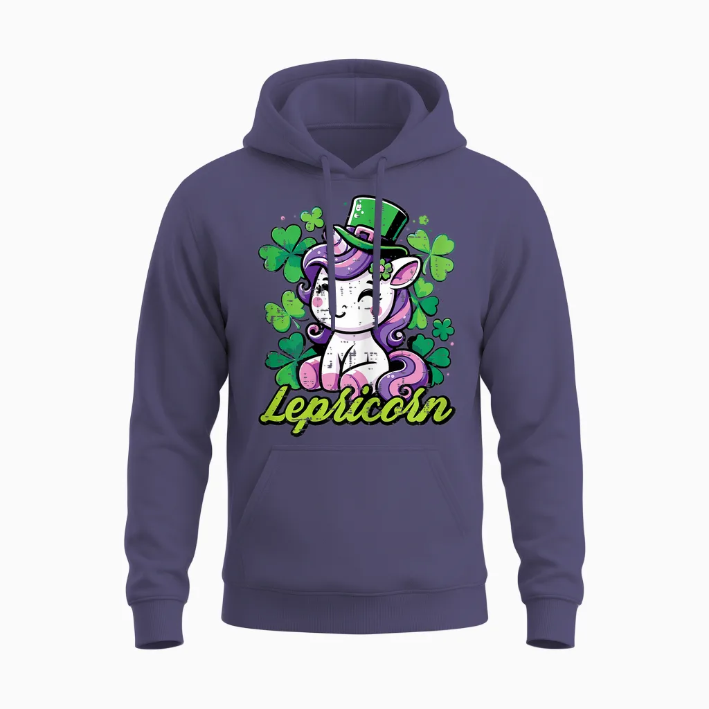 St Patricks Day Unicorn Lepricorn Saint Pattys Girls Unisex Hoodie in Heather Sport Dark Navy