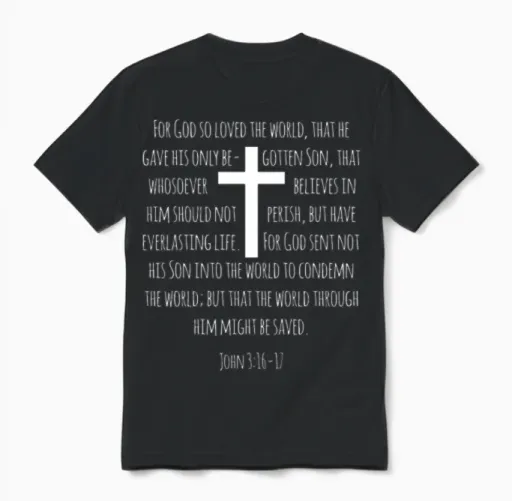 John 3:16, Christian Cross, Bible Verse, Faith Unisex T-Shirt in Black