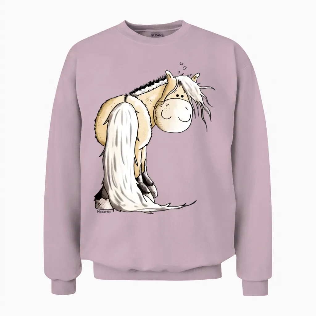 Funny Norwegian Fjord Horse Lovers Unisex Sweatshirt in Light Pink