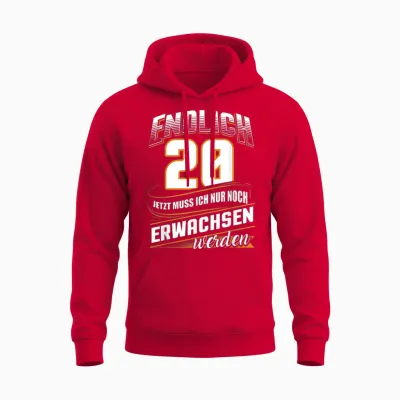 Endlich 20 Nur Noch Arwachsenwerden Geburtsjahr Birthday T-Shirt [german Language], Black Unisex Hoodie - Red