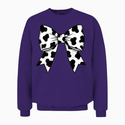 Cute Cow Pattern with Flirtatious Bow for Women and Girls T-Shirt, Black, S Unisex Sweatshirt - Purple
