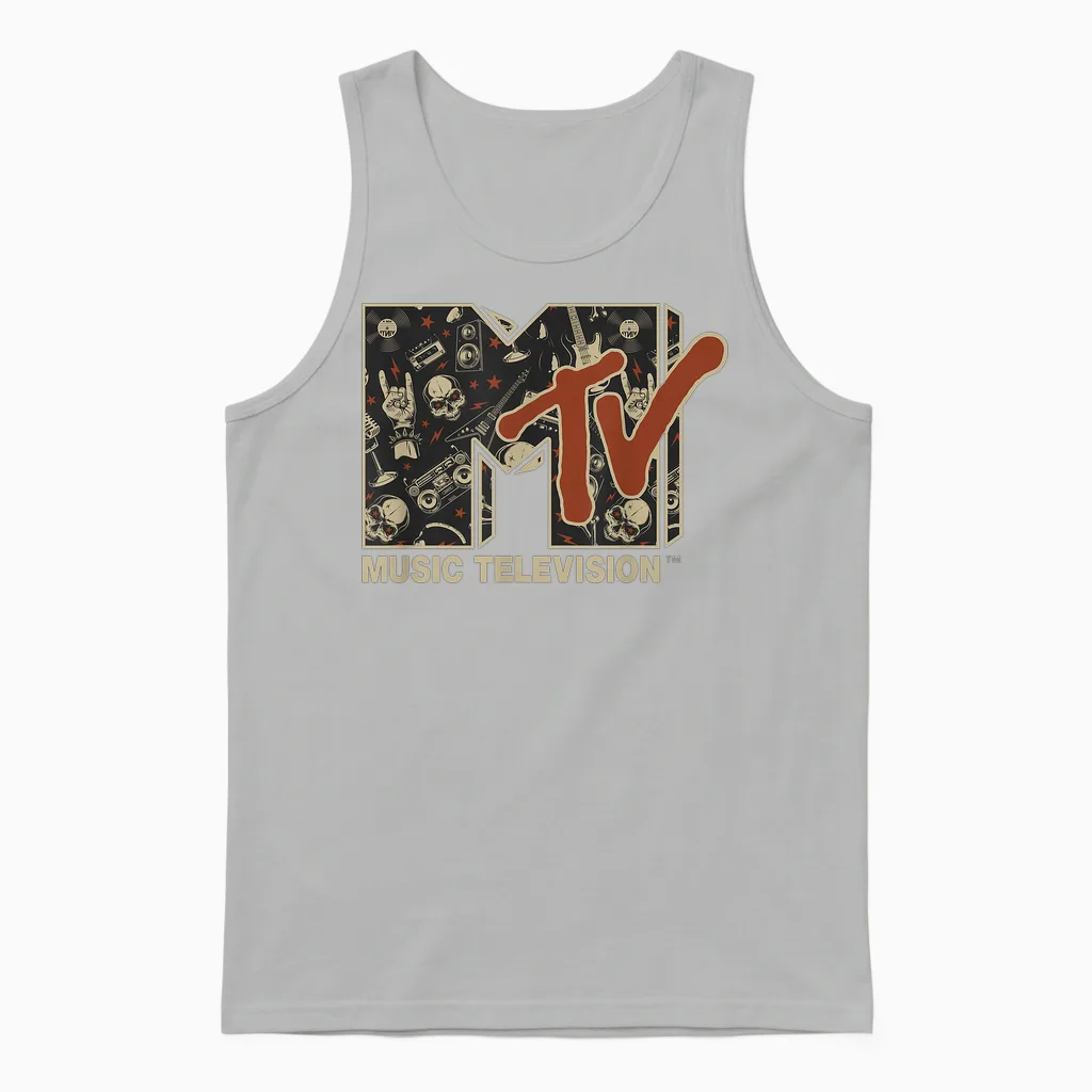 Mtv Rock N Roll Music Hard Heavy Metal Skull Guitar Vintage Unisex Tank Top in Ash