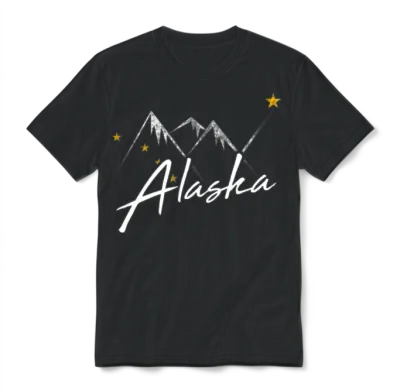 Alaska Flag Mountains Distressed State Unisex T-Shirt - Black