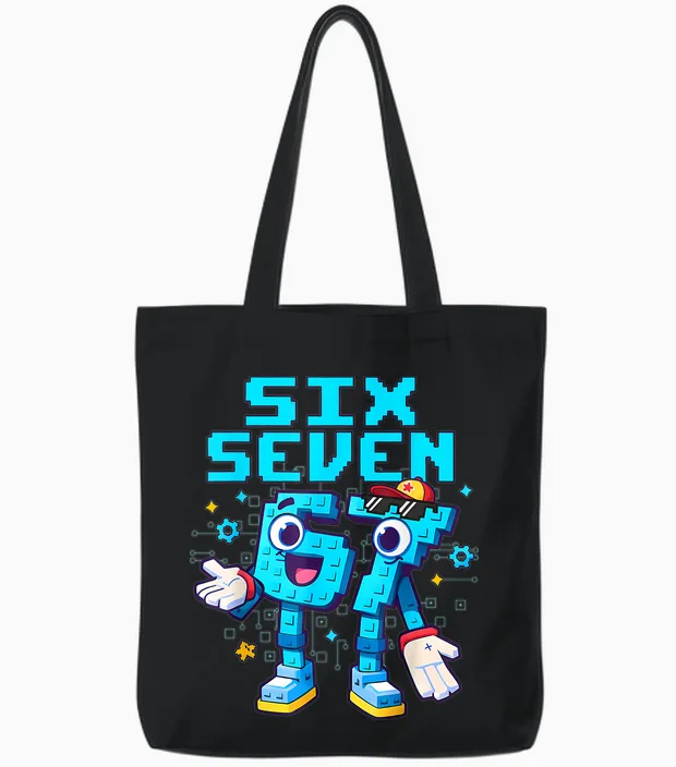 67 Six Seven 6-7 - Funny Italian Brainrot Kids Gaming Meme Tote Bags in Black
