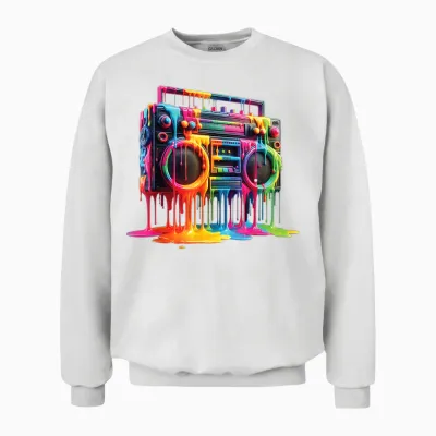 Dripping Paint Boombox Old-School 80s Hip Hop Street Style Unisex Sweatshirt - White