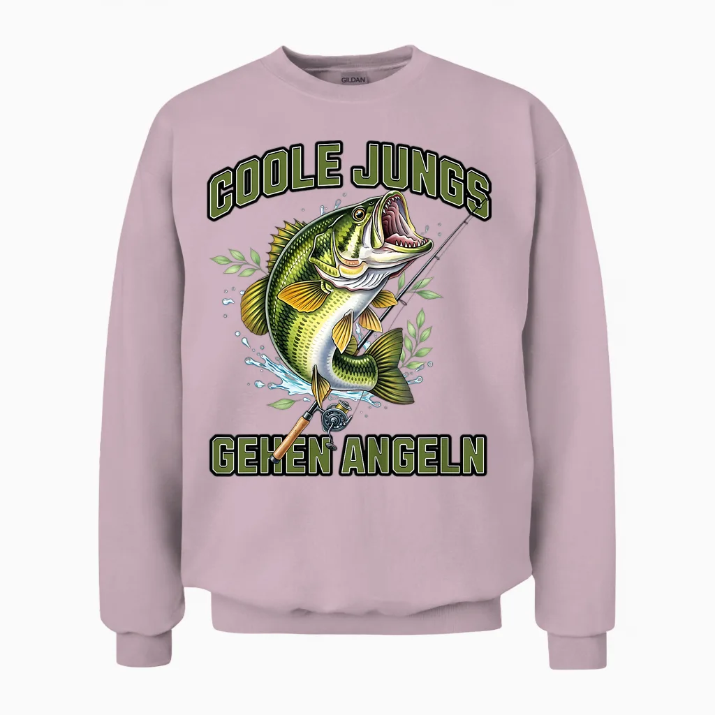 Children's Fishing, Children's Fishing Saying, Cool Boys Go Fishing Unisex Sweatshirt in Light Pink