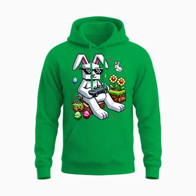 Boys Happy Easter Day Bunny Egg Video Game Kids Mens Gamer Unisex Hoodie - Irish Green