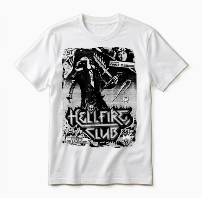 Stranger Things Hellfire Club Poster T-Shirt, White, S Unisex T-Shirt in White