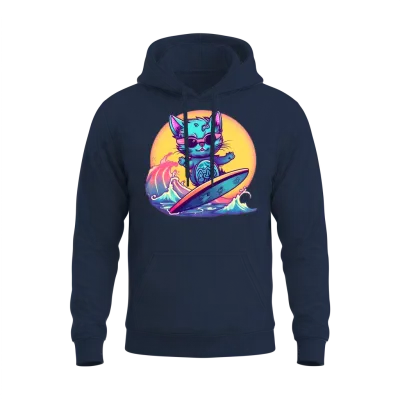 Retro Surfing Cat Unisex Hoodie - Navy