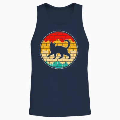 Cat Retro Unisex Tank Top - Navy