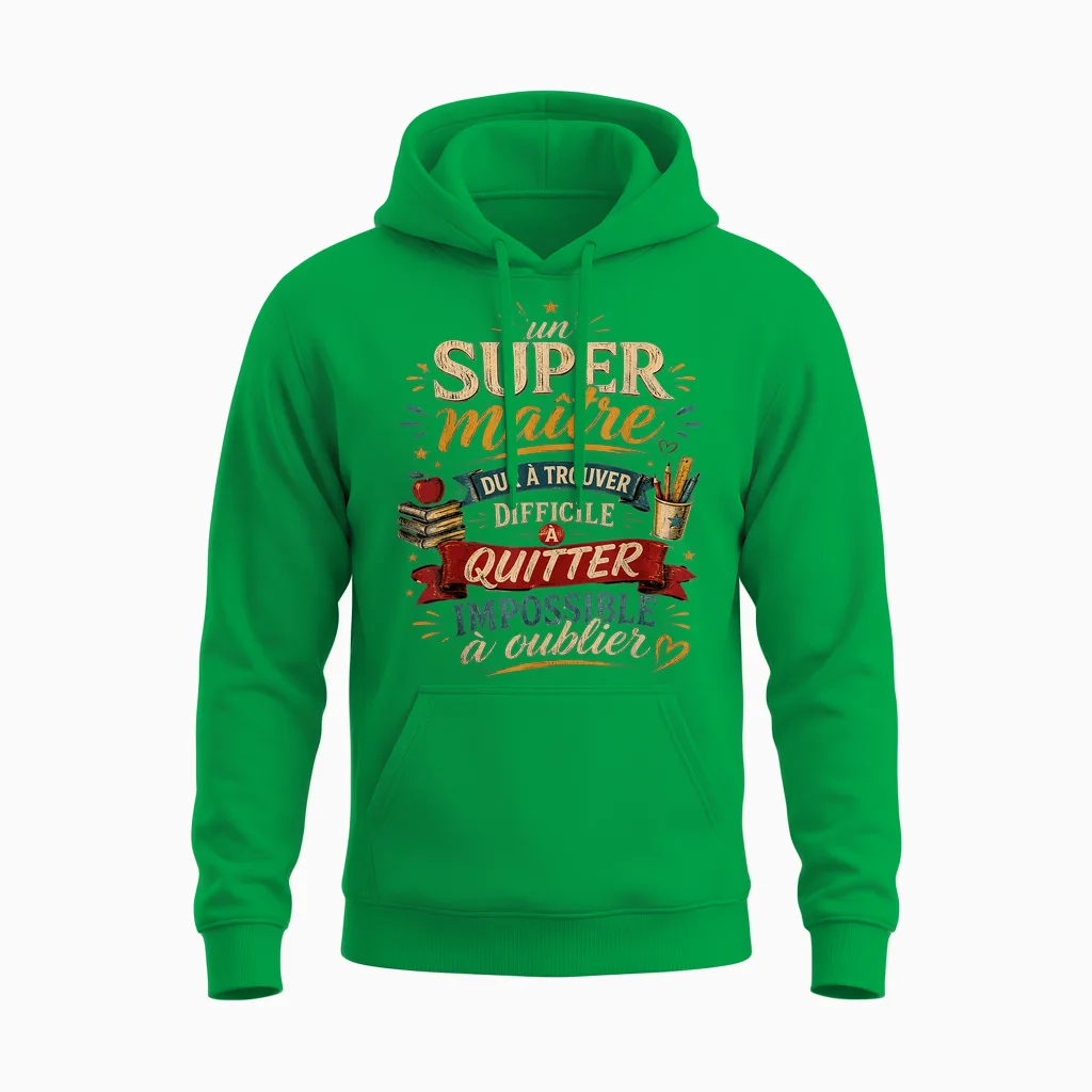 Gift a Super School Teacher End of Year Humor Original Unisex Hoodie in Irish Green