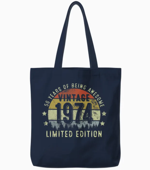 Vintage 1975 Limited Edition 50-Year-Old 50th Tote Bags in Navy