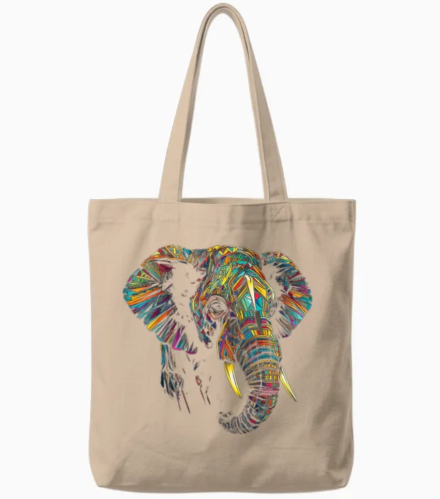 Elephant T-Shirt with Colourful Animal Design, Black Tote Bags in Natural