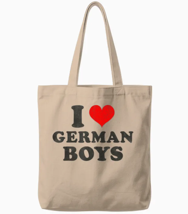 Ich Liebe Deutsche Jungs Rotes Herz Lustig Ich Liebe Deutsche Jungs Tote Bags in Natural