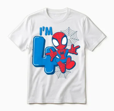 Kids Marvel Spider-Man Cute Spidey 4th Birthday I'm 4 T-Shirt, Black Unisex T-Shirt - White