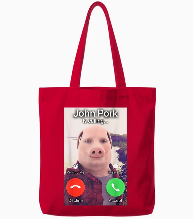 John Pork T-Shirt, Black, S Tote Bags in Red