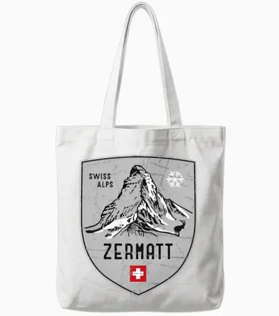 Zermatt Matterhorn Mountain Switzerland Emblem Tote Bags - White
