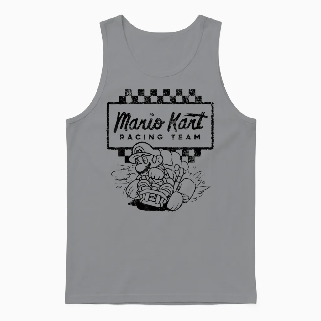 Mario Kart Racing Team Outlined Mario Drift Graphic Unisex Tank Top in Sport Grey