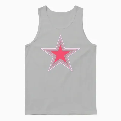 Pink Outline Star Unisex Tank Top - Ash
