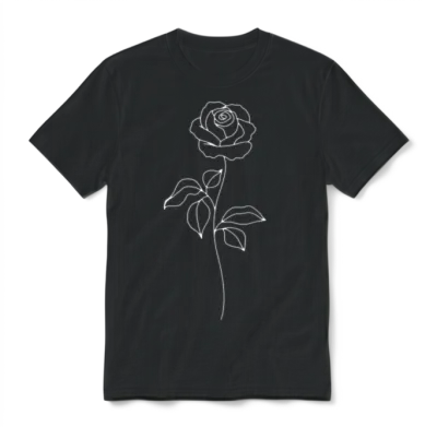 Minimalist Rose Line Art Unisex T-Shirt - Black
