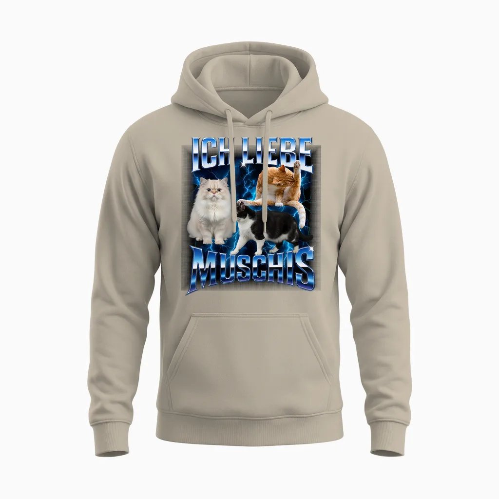 Katzen Meme Ich Liebe Muschis Lustiges Retro Unisex Hoodie in Sand