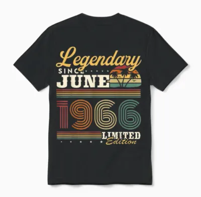 Vintage Cadeau D'anniversaire 60 Ans Nés En Juin 1966 Unisex T-Shirt - Black