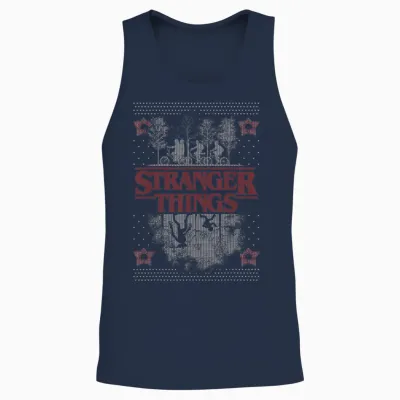Netflix Stranger Things Ugly Christmas Sweater Style Unisex Tank Top - Navy